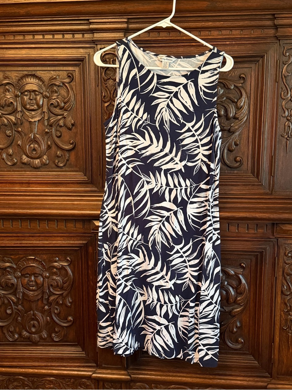 Tommy Bahama Navy and White Tropical Leaf Sleeveless Dress